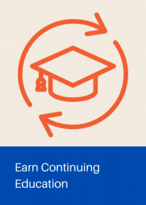Icon of a graduation cap with the text Earn Continuing Education