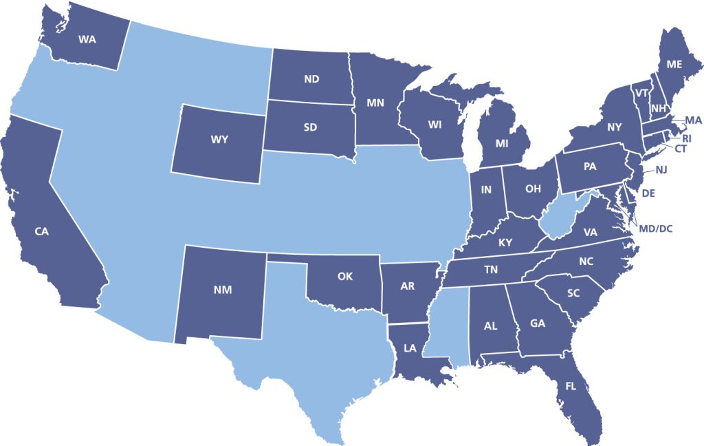 Map showing the states where IPRO has contracts or performs work